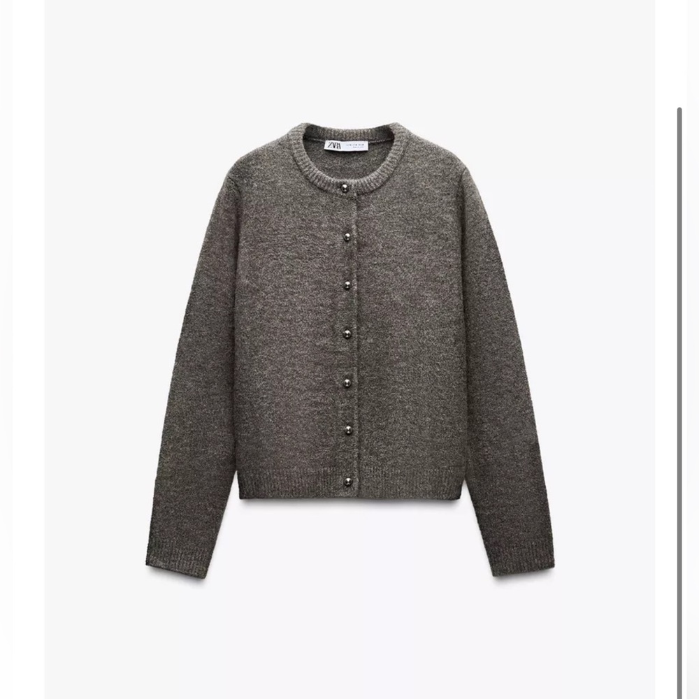 Zara metal buttons knit cardigan dark mink L